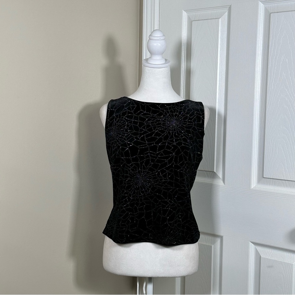 Vintage Another Tyme Velvet Floral Sleeveless Blouse size Large - Picture 3 of 8